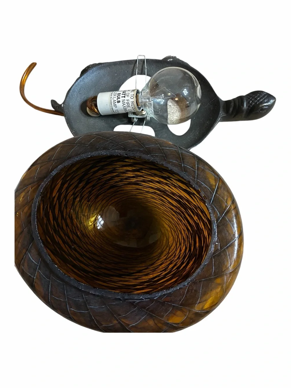 Vintage Tiffany style Turtle Lamp. With Amber Glass
